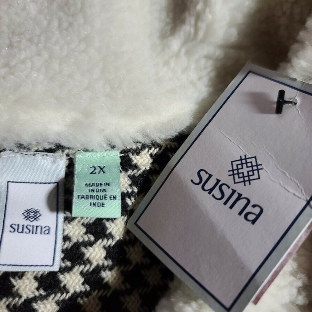 Susina Womens Plaid Jacket Size 2X Faux Shearling Trimmed Collar Pink LS New - Picture 2 of 8